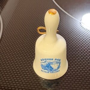 White Souvenir Bell with Blue Hoover Dam Design
